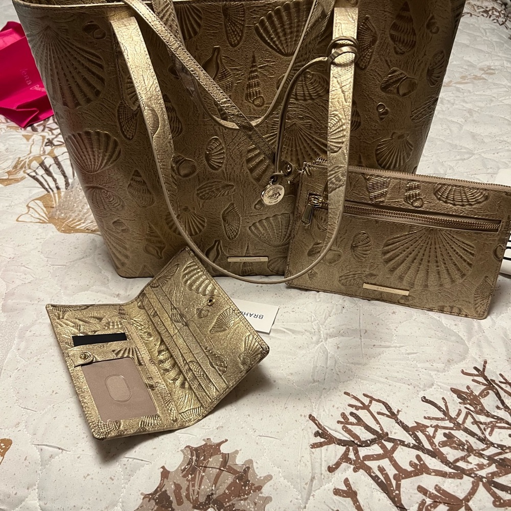 Luxurious Brahmin Gold Embossed Tote Bag Set